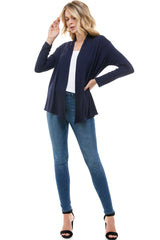 2057RS | Long Sleeve Open Front Drape Solid  Cardigan | Made in USA