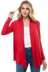 2057RS | Long Sleeve Open Front Drape Solid  Cardigan | Made in USA