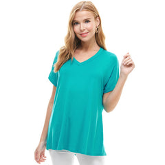 ATP-2318RS Women's Basic Cap Sleeve V-Neck Tunic | Made in USA | Azules Wholesale