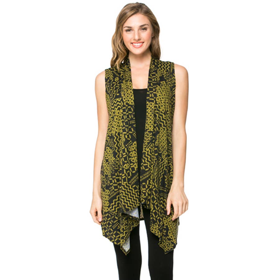 AJK-2071PR- Multi Print Sleeveless Cardigan Vest | Made in USA | Azules Wholesale