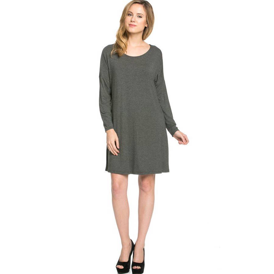 ADS-8225RS Long Sleeve Above The Knee Loose Fit Tunic Dress | Made in USA | Azules Wholesale