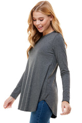 2270RS - Crew Neck Long Sleeve Top with Curved Hem | Made in USA | Azules Wholesale