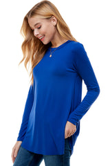 2270RS - Crew Neck Long Sleeve Top with Curved Hem | Made in USA | Azules Wholesale