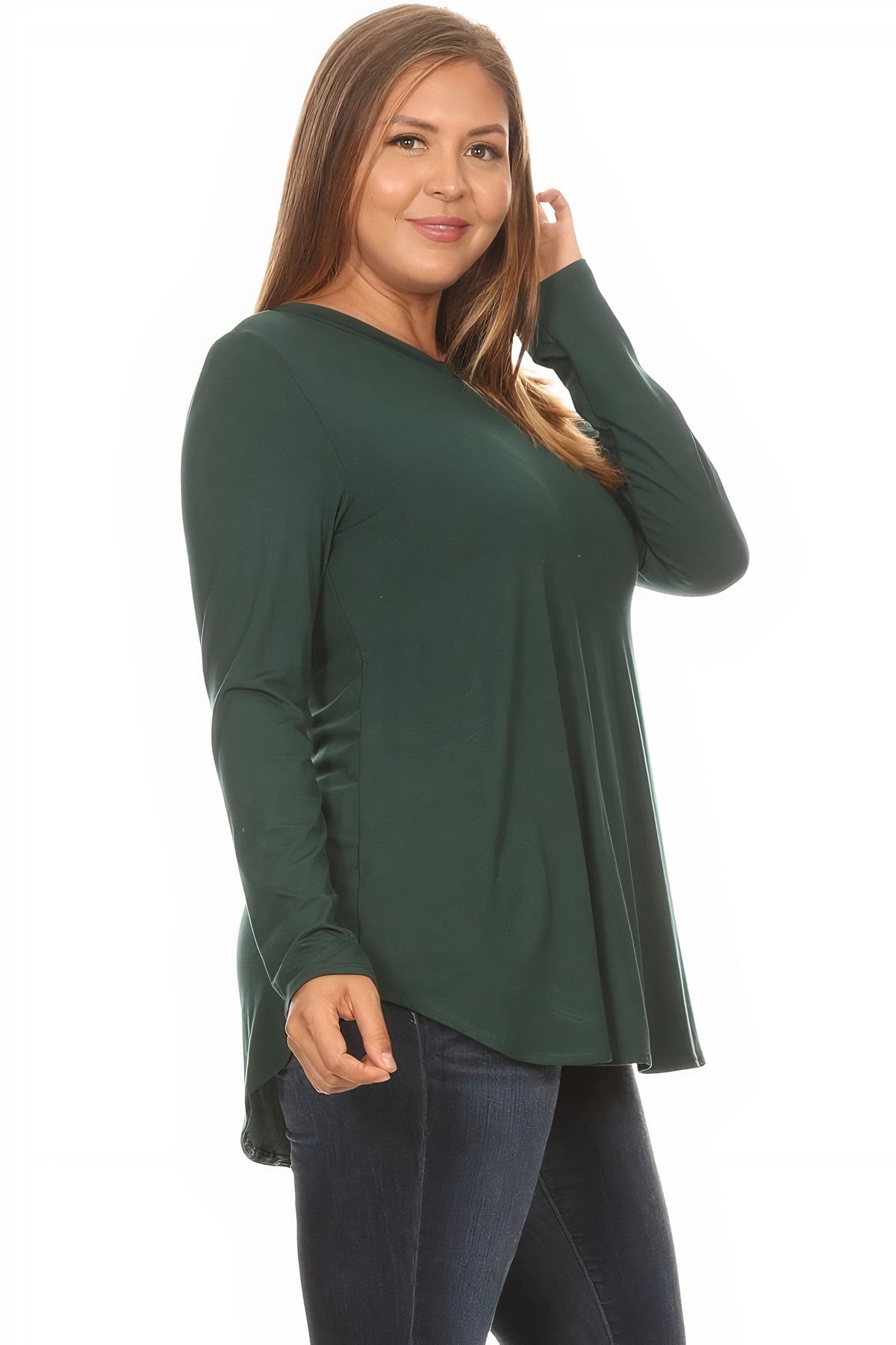 2270RSX - PLUS SIZE Crew Neck Long Sleeve Top with Curved Hem | Made in USA | Azules Wholesale