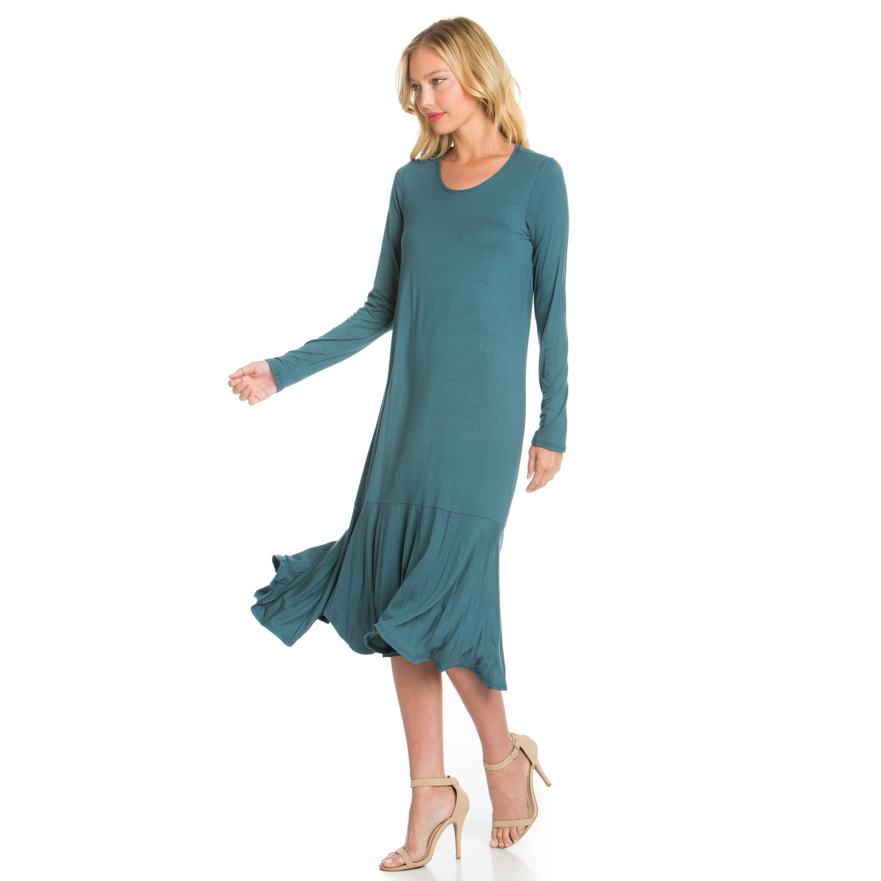 ADM-8258RS Ruffle Hem Long Sleeve Midi Dress | Made in USA | Azules Wholesale