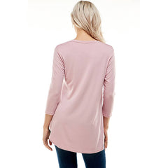 ATP-2334RS-Women's V Neck 3/4 Sleeve Tunic | Made in USA | Azules Wholesale