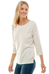 ATP-2337FT-WOMEN'S 3/4 SLEEVES SIDE SLIT FRENCH TERRY TOP | Made in USA | Azules Wholesale