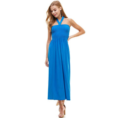 ADL-8268PS Halter Smocked Maxi Dress with Shirred Upper Top | Made in USA | Azules Wholesale