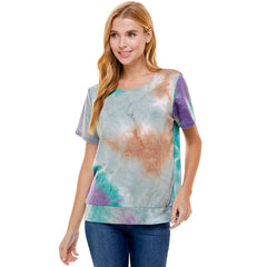 ATP-2328FT-Women's French Terry Tie Dye Top with Band | Made in USA | Azules Wholesale