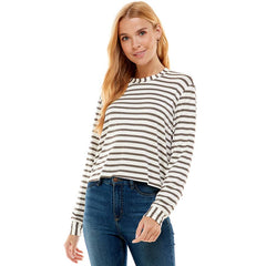 ATP-2331RS-Women's Crew Neck Stripe Print Long Sleeves Top | Made in USA | Azules Wholesale