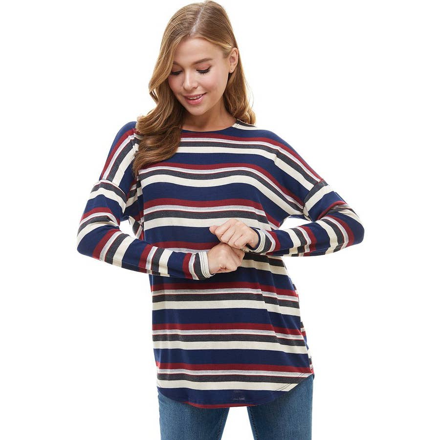 ATP-2313RS-Contrast Stripe Long Sleeve Tunic | Made in USA | Azules Wholesale