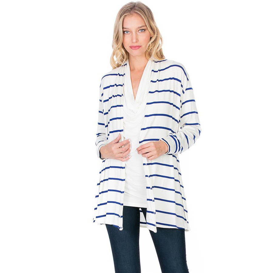 AJK-3003RS-STRIPE CASUAL CARDIGAN | Made in USA | Azules Wholesale