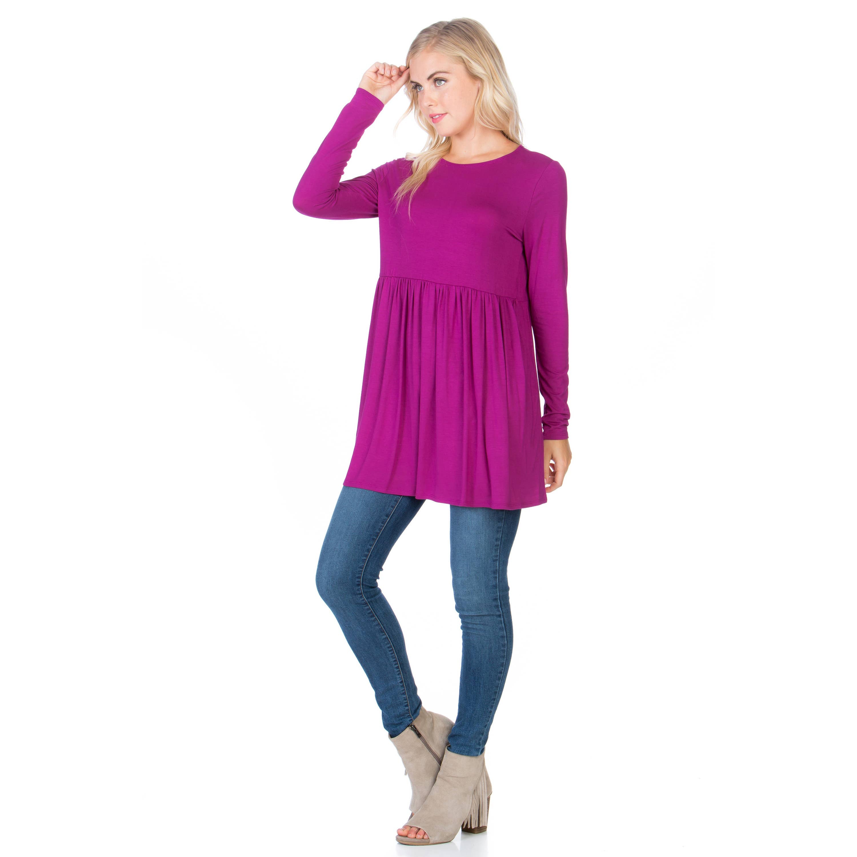 ATP-2271RS Long Sleeve Ruffle Hem Tunic | Made in USA | Azules Wholesale