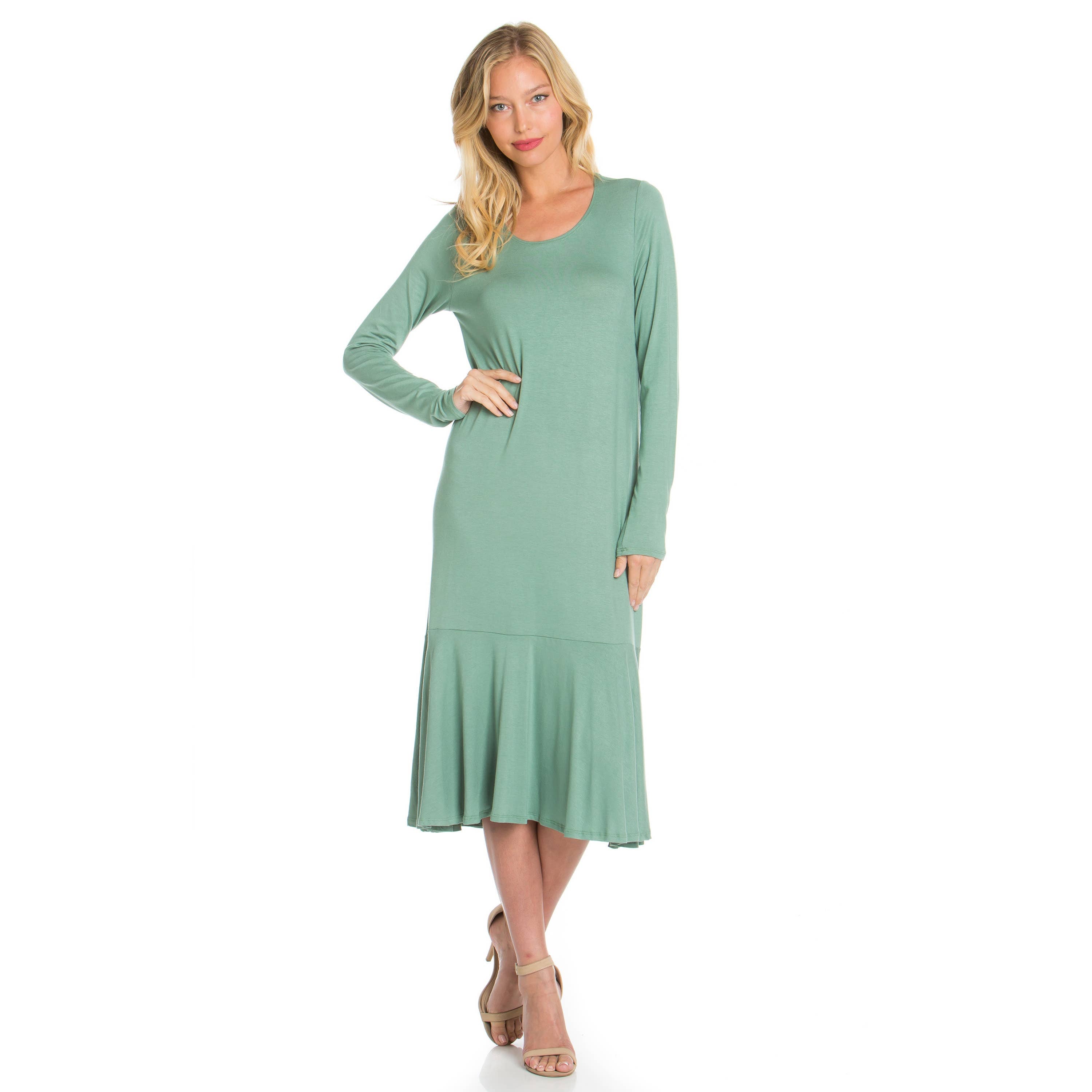 ADM-8258RS Ruffle Hem Long Sleeve Midi Dress | Made in USA | Azules Wholesale