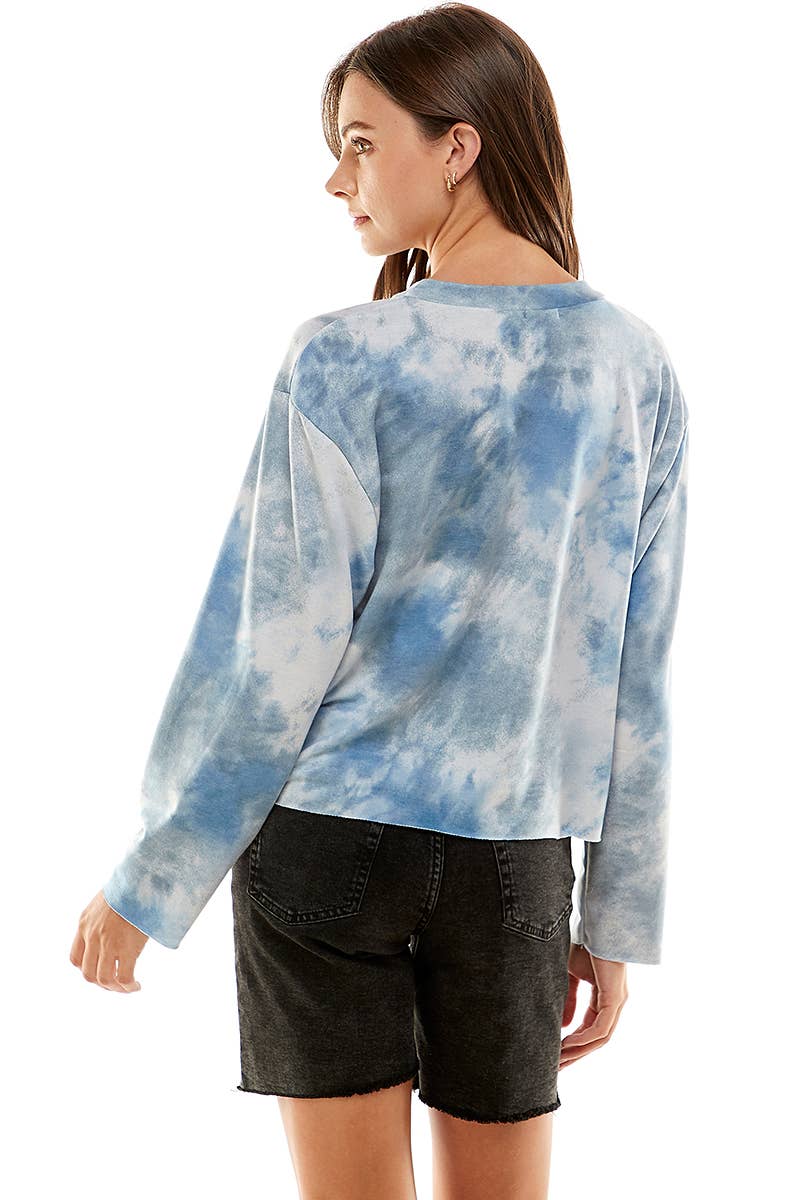 ATP-2336FT- Women's Tie Dye Raw Edge French Terry Top | Made in USA | Azules Wholesale