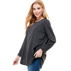 ATP-2321FT-Women's Oversized Long Sleeve Crew Neck Tunic | Made in USA | Azules Wholesale