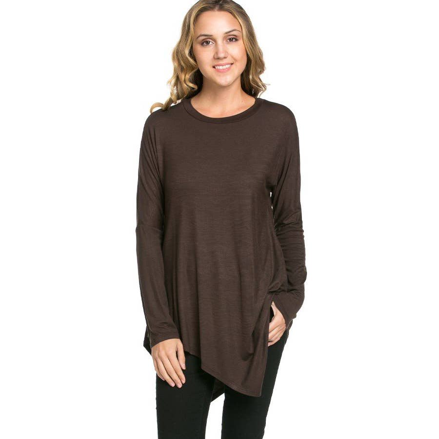 ATP-2262RS Asymmetric Crew Neck Long Sleeve Tunic | Made in USA | Azules Wholesale