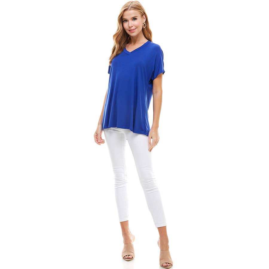 ATP-2318RS Women's Basic Cap Sleeve V-Neck Tunic | Made in USA | Azules Wholesale