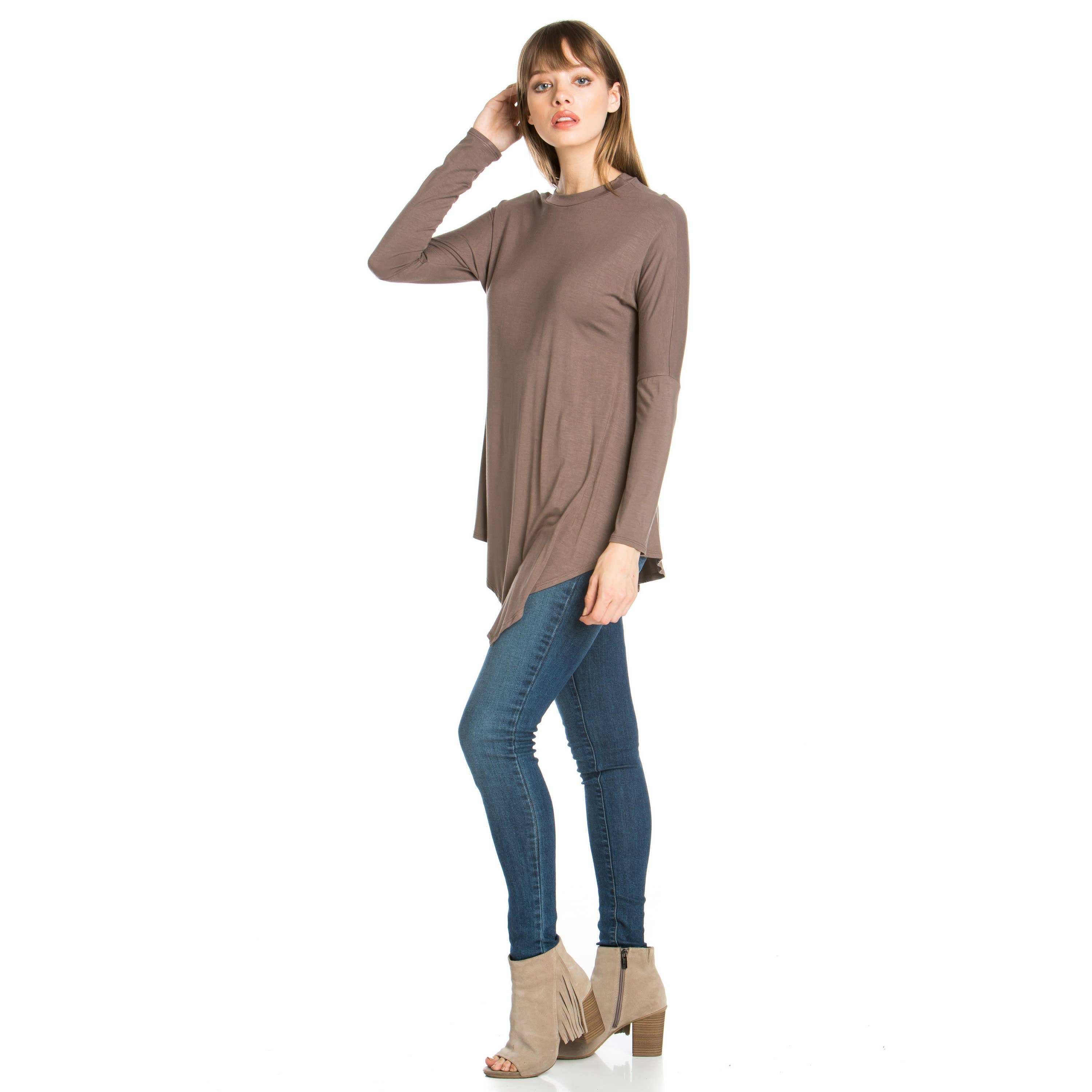 ATP-2262RS Asymmetric Crew Neck Long Sleeve Tunic | Made in USA | Azules Wholesale