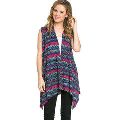 AJK-2071PR- Multi Print Sleeveless Cardigan Vest | Made in USA | Azules Wholesale