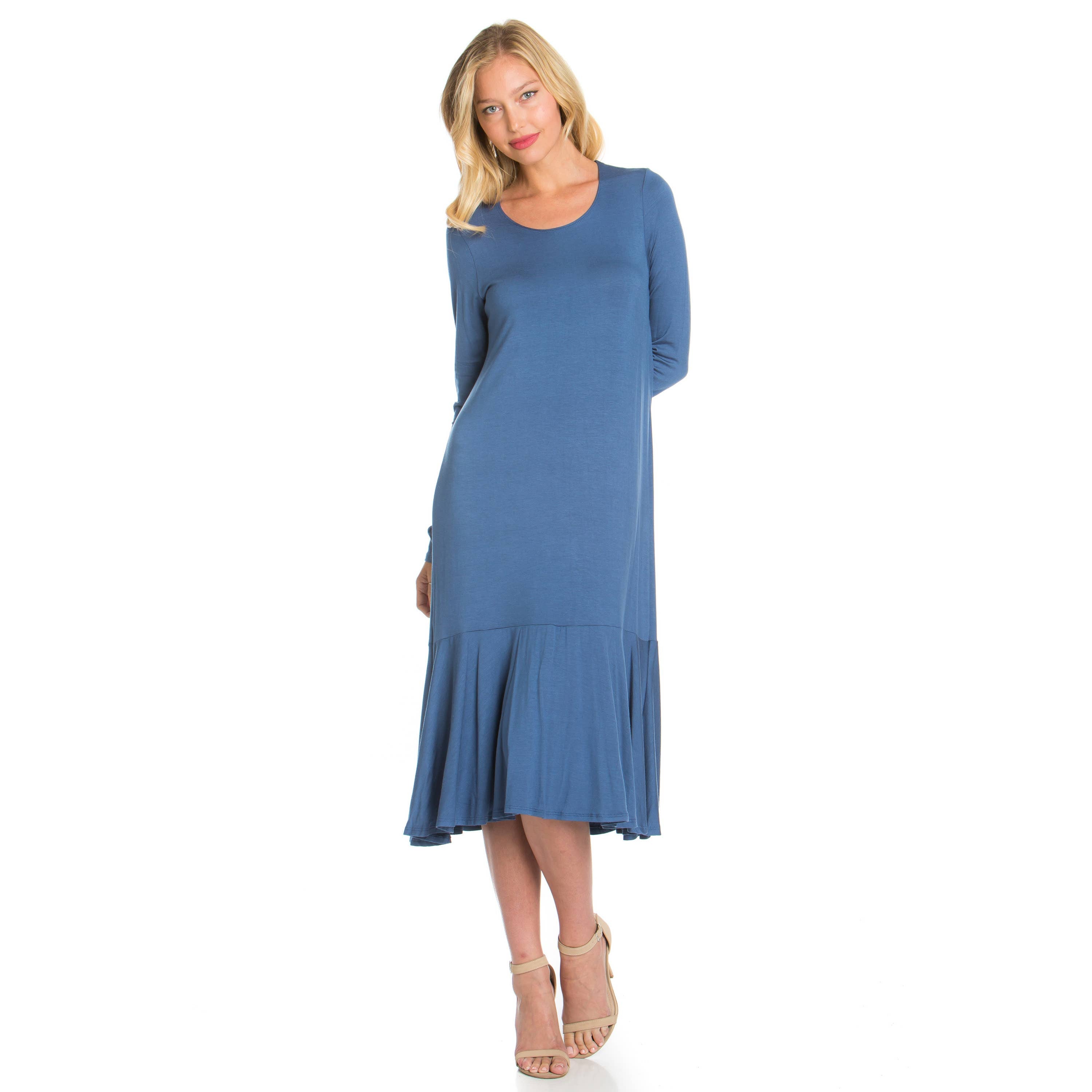ADM-8258RS Ruffle Hem Long Sleeve Midi Dress | Made in USA | Azules Wholesale