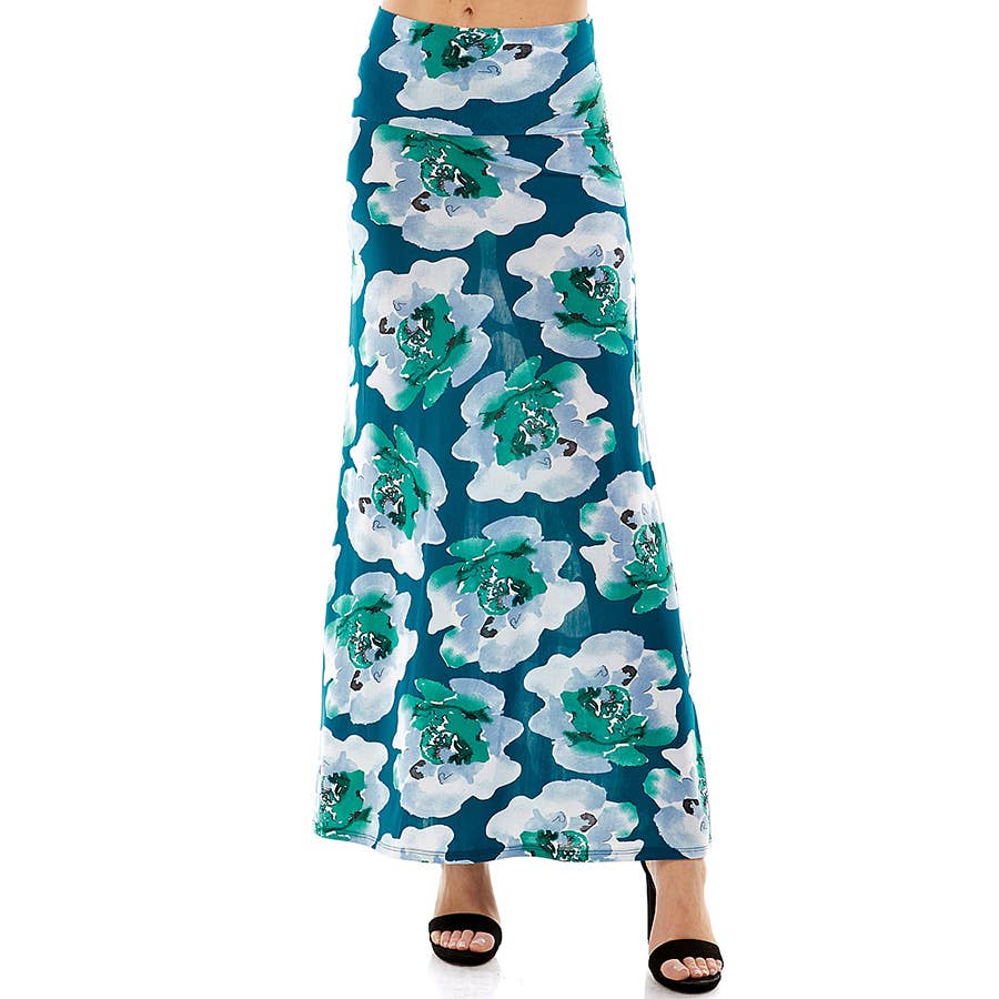 ASK-9001PS High Waisted Floral Print Maxi Skirt | Made in USA | Azules Wholesale