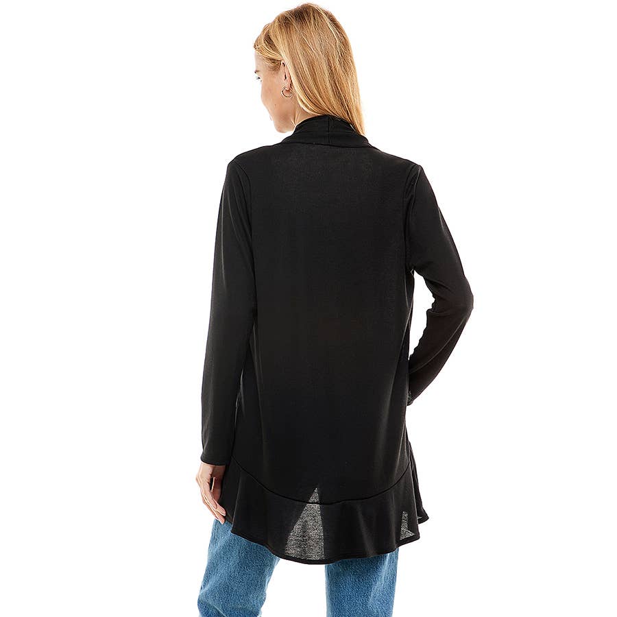 AJK-3016HC-Women's Long Sleeves Ruffle Hacci Cardigan | Made in USA | Azules Wholesale