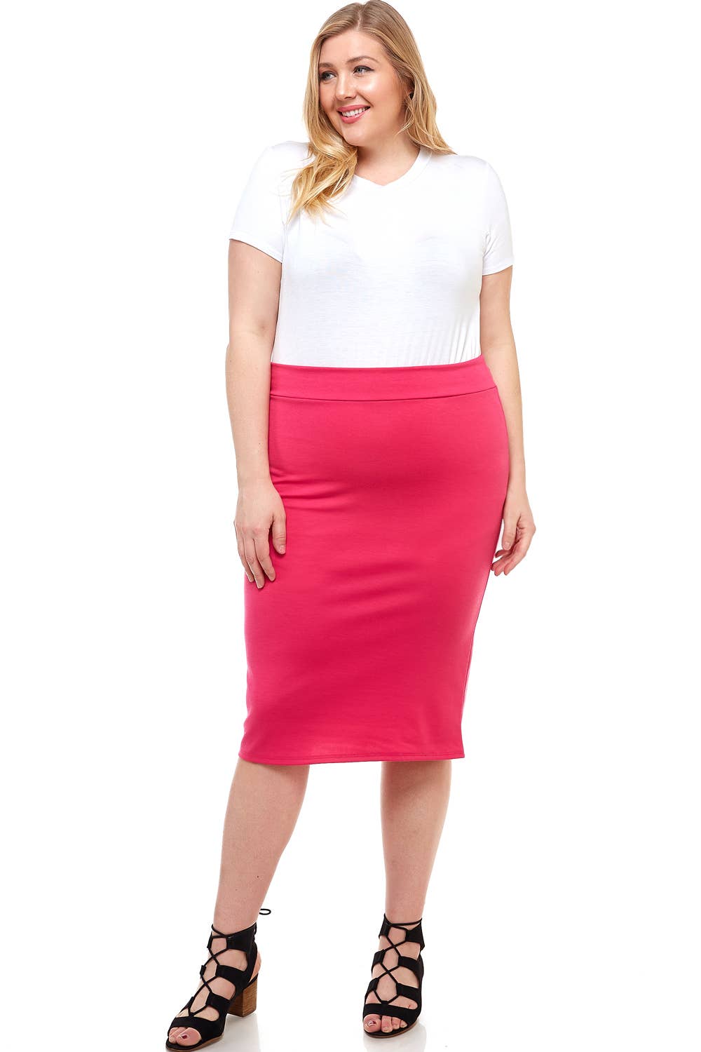 ASK-9014PTX Plus Size High Waisted Pencil Skirt | Made in USA | Azules Wholesale