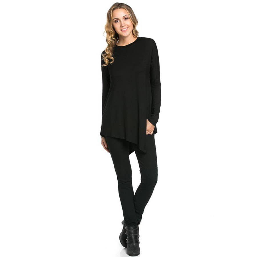 ATP-2262RS Asymmetric Crew Neck Long Sleeve Tunic | Made in USA | Azules Wholesale