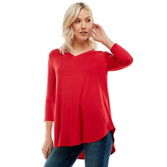 ATP-2334RS-Women's V Neck 3/4 Sleeve Tunic | Made in USA | Azules Wholesale