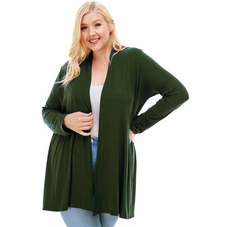 AJK-3001RSX Plus Size Long Sleeve Open Front Drape Cardigan | Made in USA | Azules Wholesale