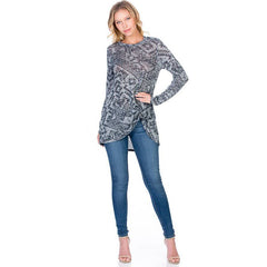 ATP-2294RHC Crew Neck Long Sleeve Front Knot Tunic | Made in USA | Azules Wholesale