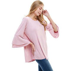 ATP-2314RS Rayon/Spandex Tunic With Double Layer Bell Sleeve | Made in USA | Azules Wholesale