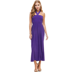 ADL-8268PS Halter Smocked Maxi Dress with Shirred Upper Top | Made in USA | Azules Wholesale