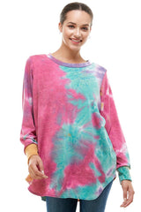 ATP-2321FT-A02 Tie Dye Oversized Long Sleeve Crew Neck Tunic | Made in USA | Azules Wholesale