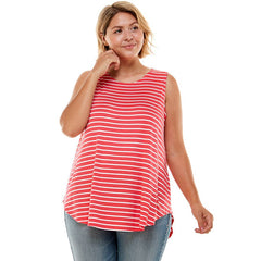 ATP-2308RSX-Plus Size Stripe Print Casual Sleeveless Top | Made in USA | Azules Wholesale