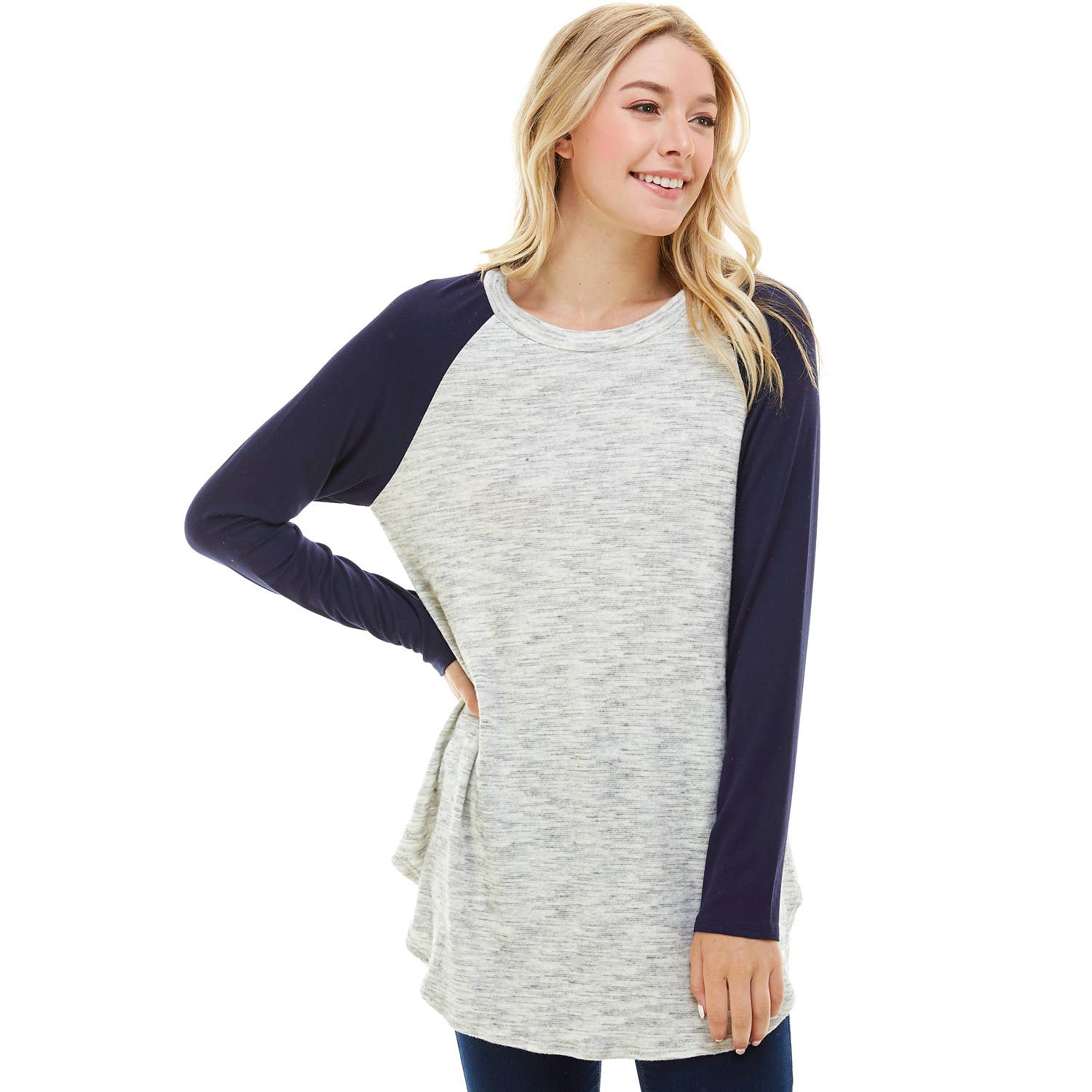 ATP-2311HC Contrast Poly Rayon Crew Neck Long Sleeve Tunic | Made in USA | Azules Wholesale
