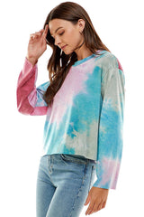 ATP-2336FT- Women's Tie Dye Raw Edge French Terry Top | Made in USA | Azules Wholesale