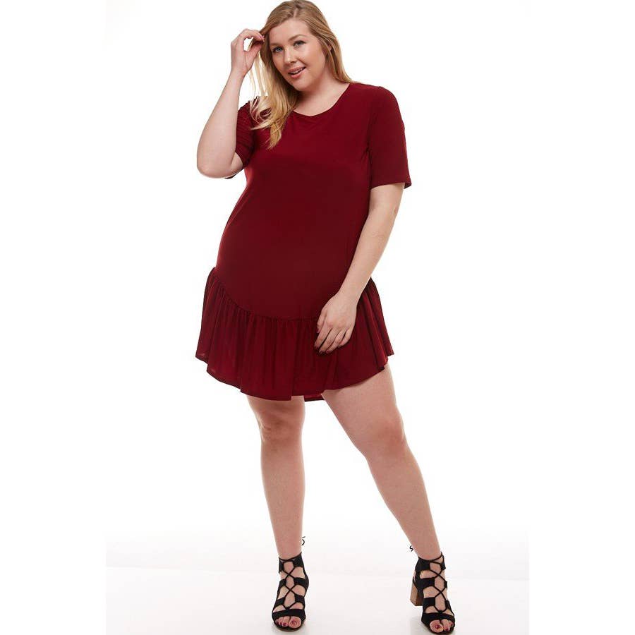 ADS-8265PSX Plus Size Mini Dress with Ruffle Hem | Made in USA | Azules Wholesale