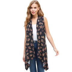 AJK-2071PR- Multi Print Sleeveless Cardigan Vest | Made in USA | Azules Wholesale