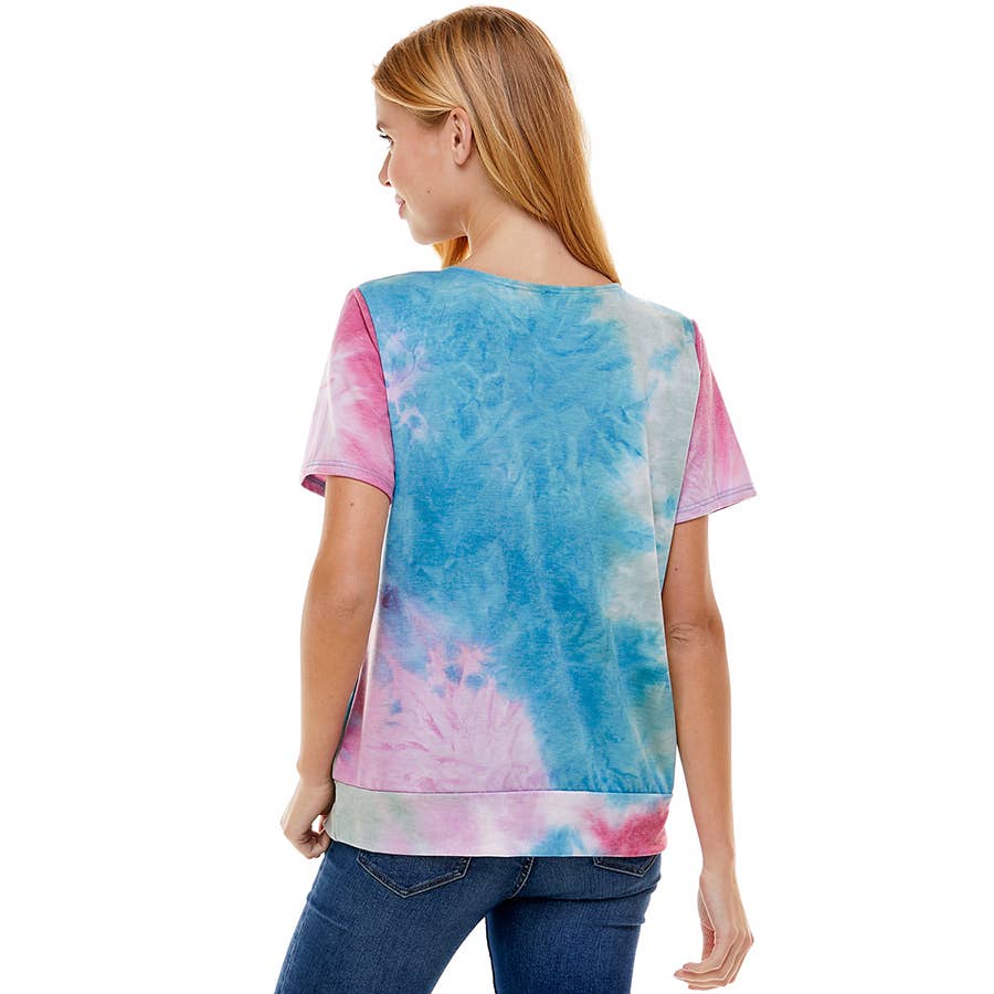 ATP-2328FT-Women's French Terry Tie Dye Top with Band | Made in USA | Azules Wholesale