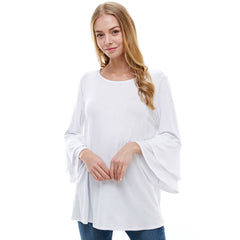 ATP-2314RS Rayon/Spandex Tunic With Double Layer Bell Sleeve | Made in USA | Azules Wholesale