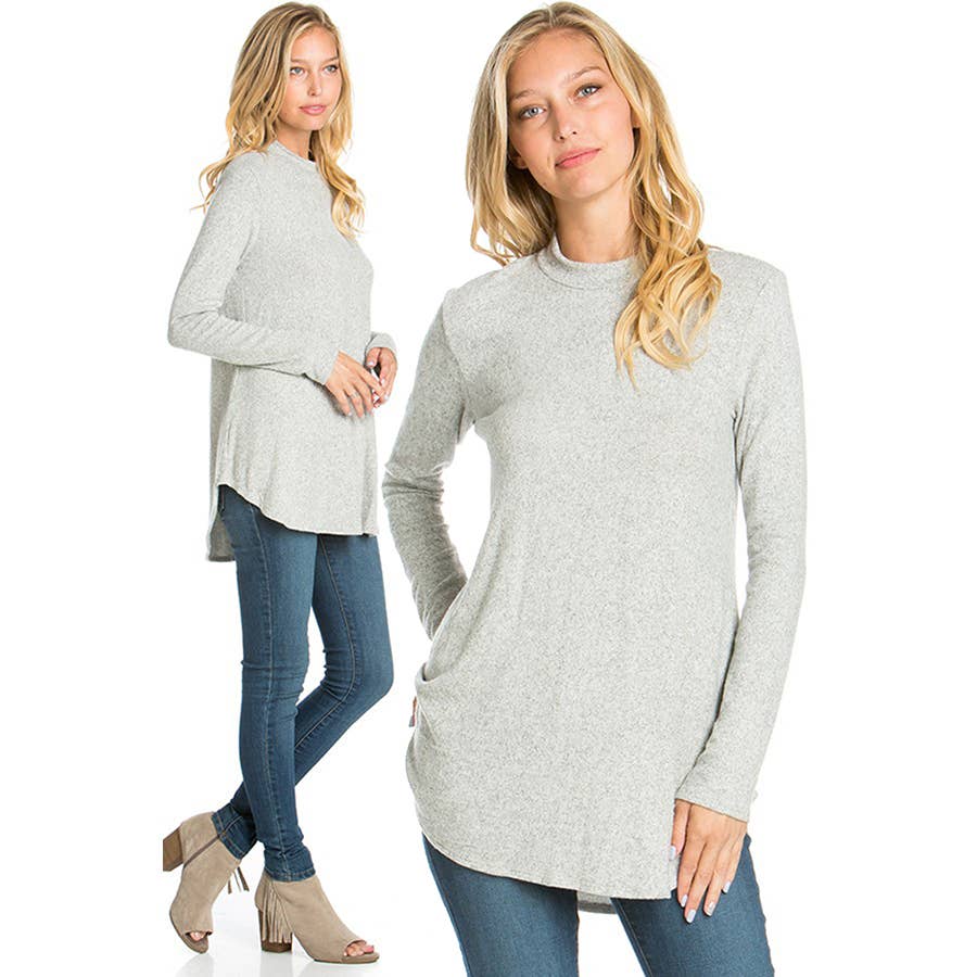 ATP-2289HC Mock Neck Long Sleeve Knit Tunic | Made in USA | Azules Wholesale