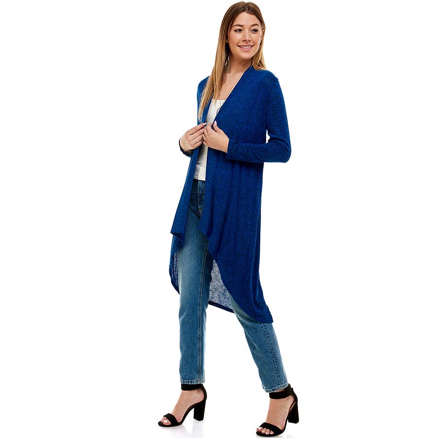 AJK-2063HC Super Soft Open Front Drape High Low Long Cardi | Made in USA | Azules Wholesale