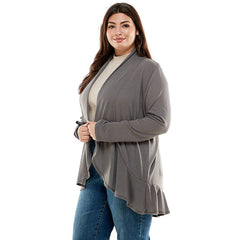 AJK-3016HCX-PLUS-Women's Long Sleeves Ruffled Hacci Cardigan | Made in USA | Azules Wholesale