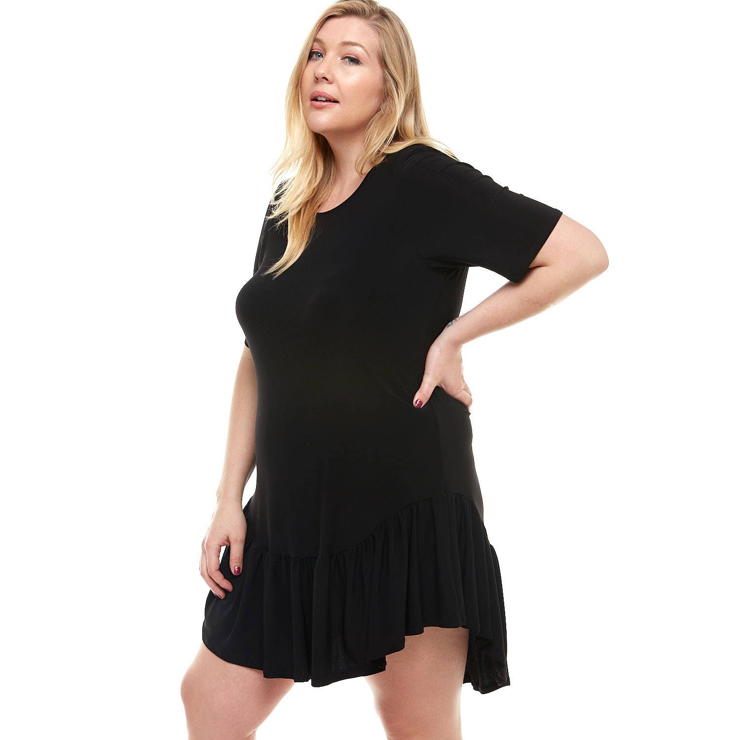 ADS-8265PSX Plus Size Mini Dress with Ruffle Hem | Made in USA | Azules Wholesale