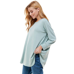 ATP-2321FT-Women's Oversized Long Sleeve Crew Neck Tunic | Made in USA | Azules Wholesale