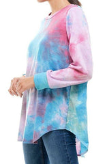 ATP-2321FT-A08 Tie Dye Oversized Long Sleeve Crew Neck Tunic | Made in USA | Azules Wholesale