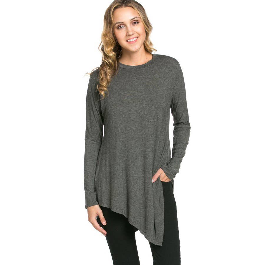 ATP-2262RS Asymmetric Crew Neck Long Sleeve Tunic | Made in USA | Azules Wholesale