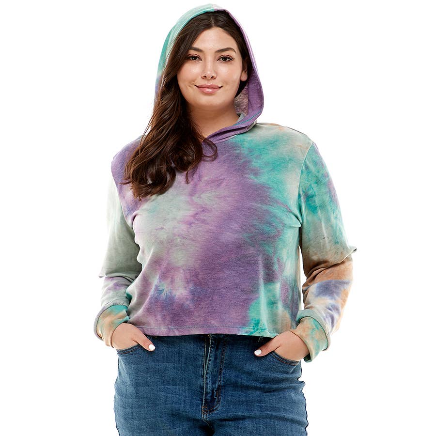 ATP-2332FTX-Plus Size Women's Hooded Long Sleeves Tie Dye to | Made in USA | Azules Wholesale